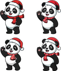 Obraz premium Cute Funny Cartoon Panda Christmas Clipart Set – Adorable Holiday Character Vector Illustration Pack