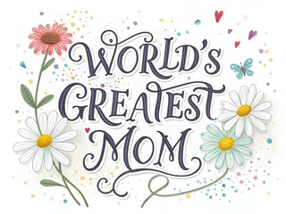 Celebrate Mother's Day with a hand lettered tribute to the world's greatest mom featuring colorful flowers and cheerful designs to express love and gratitude