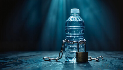 Bottled water symbolizing restricted hydration in dark setting  