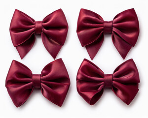 An solitary white background with four sophisticated maroon bows.
