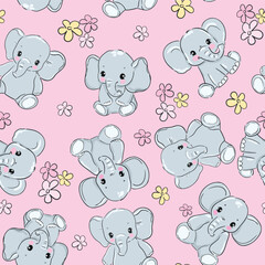 seamless pattern with Hand Drawn cute elephant vector illustration