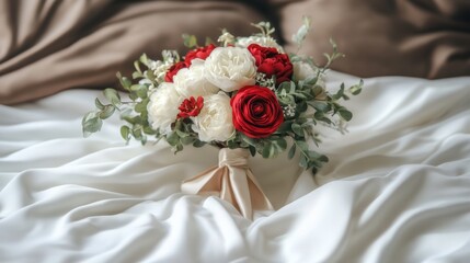 A beautiful bridal bouquet featuring striking red and white roses for weddings and celebrations with floral elegance