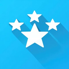 Obraz premium Stars Icon. A group of white stars on a light blue background with drop shadow. The stars are simple, outlined shapes, in a cluster, suggesting a rating or positive feedback
