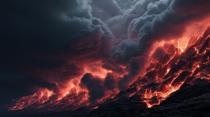 Dynamic Volcanic Eruption, Intense Lava Flow, Dramatic Natural Disaster Photography