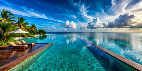 Obraz premium Infinity pool merging with the Indian Ocean in the Maldives