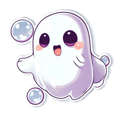 Obraz premium Anime ghost blowing bubbles fantasy realm sticker art playful environment close-up view whimsical concept