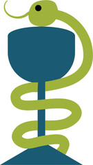Stylized Caduceus: Teal Chalice and Olive Green Serpent