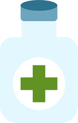 Teal-capped Bottle with Green Cross Medical Icon