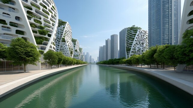 Environmentally engineered city framework prioritizing resource efficiency, nature preservation, and urban biodiversity