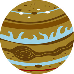 Stylized Jupiter Illustration: Brown and Teal Atmospheric Bands