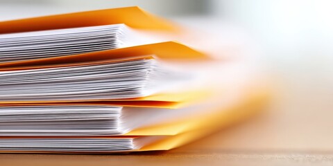 financial trouble budget assistance concept. Stack of folders with documents in a blurred background.