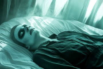 Strange medical condition. Reality vs illusion. Hallucination - due to sleep paralysis: abstract image of physical state. Metaphorical sleep paralysis perceptions of a mental illusion.