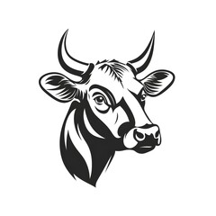 Fototapeta premium Cow Head Monochrome Illustration: A minimalist monochrome illustration of a cow's head, focusing on detail of eyes, horns, and ears, conveying a sense of rural simplicity and agricultural symbolism.