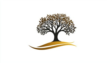 Illustration of a stylized tree with brown leaves and a golden base on a white background