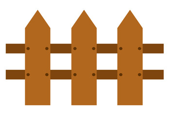 Rustic Brown Picket Fence Section, Three Posts, Simple Design