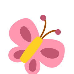 Pink Butterfly Illustration: Simple, Childlike Design with Rounded Wings and Yellow Body