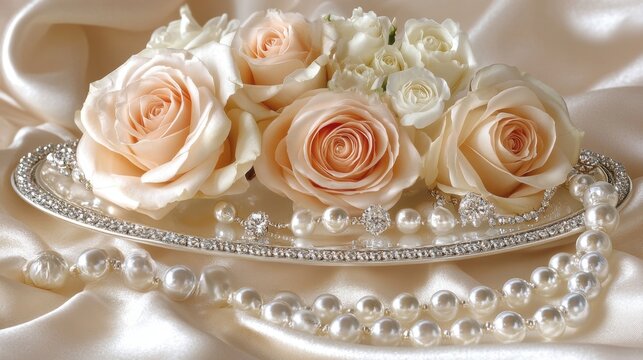 Elegant tia adorned with pearls and roses creating a charming floral accent for special occasions and celebrations