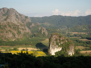 Mountain view and morning mist at Phu Langka
National Park, Phayao Province, Thailand.
