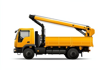 a mobile crane arm folding clipart, compact storage view, line art, isolated on white background