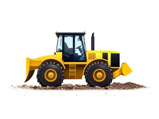 Fototapeta premium a grader parked at jobsite clipart, idle equipment icon, minimal flat style, isolated on white background