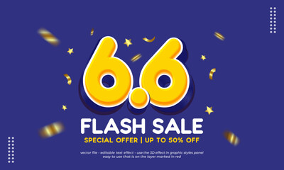 6.6 Sale banner template design on shopping day. Special offer discount banner on shopping day