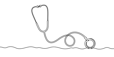 Continuous one line drawing stethoscope. Medical device of a doctor. Medicine