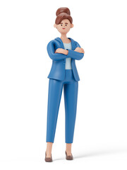 A woman with arms crossed, symbolizing confidence or self-assuredness. 3d rendering, conceptual image. Isolated on white background.