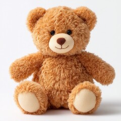 Obraz premium Soft plush teddy bear sitting upright isolated on white background