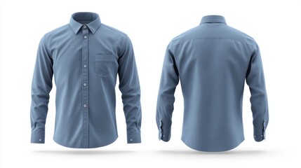 Sophisticated blue shirt display, showcasing garment design and fashion style elements