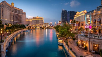Fototapeta premium Las Vegas Cityscape View at Twilight with Reflections on the Water