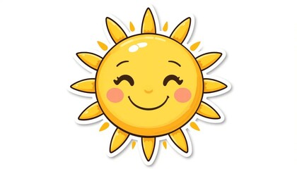 Soleil mignon souriant. Illustration plate centrée pour sticker ou décoration enfant.