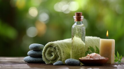 Spa Still Life with Stones Candle and Oil for Relaxation