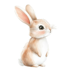 Fototapeta premium Sweet cartoon bunny sitting in grass with a cheerful smile, perfect for children's books, nursery art, and cute designs.