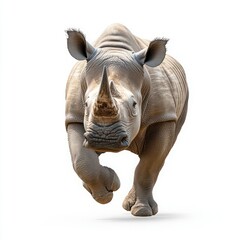 Obraz premium Running rhinoceros charging forward in a dynamic pose with a focus on texture and strength captured in a studio setting