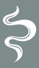Abstract white smoke swirl resembling tea steam or perfume aroma on gray background. Elegant vapor shape for spa, fragrance, or tea-related design. Minimal artistic decoration element.