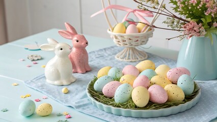 easter bunny and easter eggs basket
