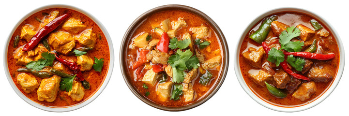 spicy curries on bowl, transparent background