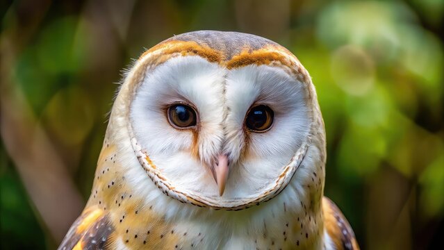 Majestic nocturnal hunter, the great horned owl, a wild bird of prey with piercing eyes and white feathers, is a close-up portrait of nature's wise animal