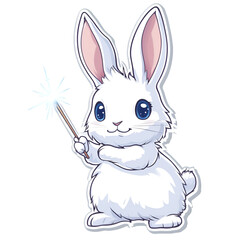 Obraz premium Anime rabbit holding a mug fantasy land sticker art whimsical environment front view playful concept