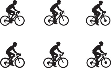 Obraz premium Cyclist Silhouettes in Motion – Vector Illustration SetBiking Poses Silhouette Collection – Road Cyclists in ActionCycling Shadow Figures – Dynamic Bicycle Rider Silhouettes
