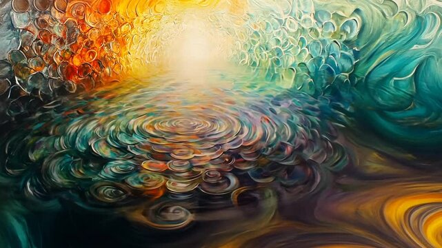 Abstract Liquid Art: Mesmerizing Circular Reflections with Vibrant Hues and Textural Depth