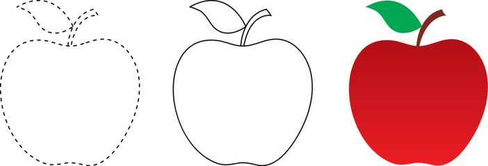 apple drawing step, apple line art, apple outline drawing