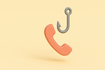 spam call phone security concept. Phone and hook illustration on a yellow background.