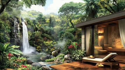 Serene Waterfall Spa Retreat: Tropical Getaway