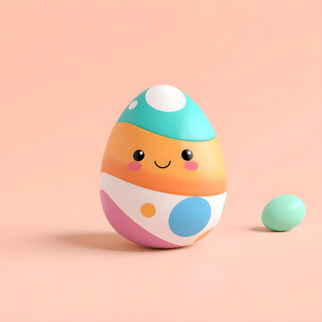 A creatively designed colorfull easter egg illustration. The characters in this image are depicted in a 3D cartoon style
