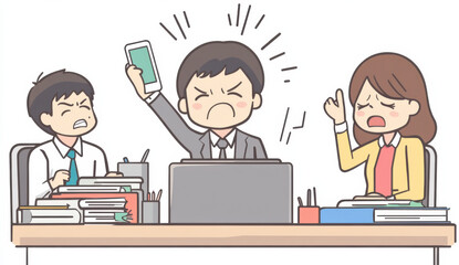 Office conflict over smartphone distraction workplace illustration modern frustrated viewpoint communication breakdown