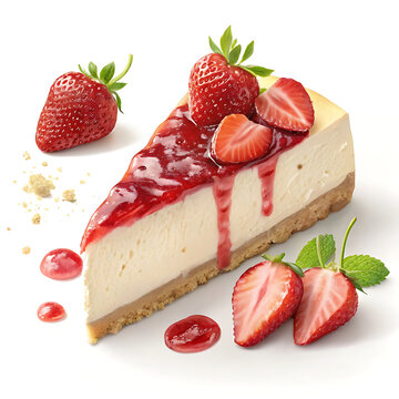 A delicious slice of cheesecake with strawbary on top
