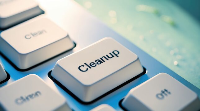 Cleanup Button on Computer Keyboard Digital Spring Cleaning Concept