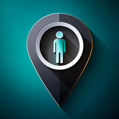 Paper cut map marker with a silhouette of a person. GPS location symbol. Paper art style. Male and female symbols.