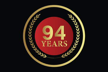 94 years anniversary icon with laurel wreath and number icon.